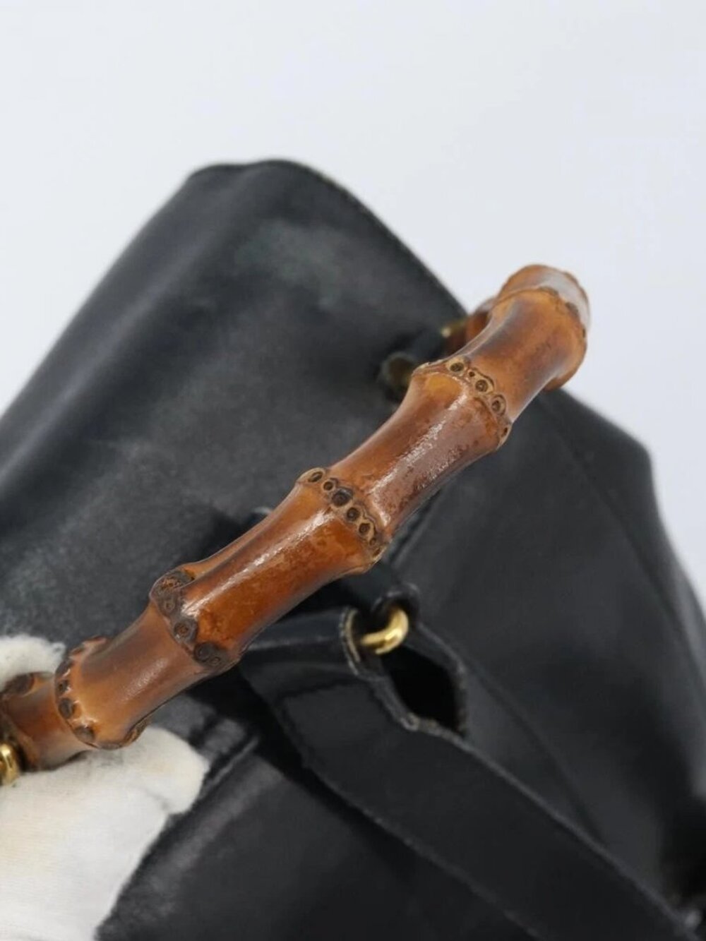 GUCCI Bamboo Backpack Leather Black Gold 003 1705 0030 Auth ka2738 - Picture 7 of 15